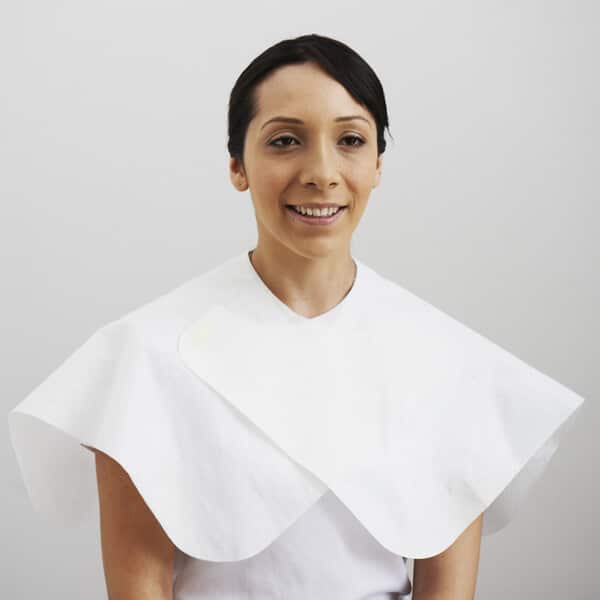 Easydry Shoulder Cape is ideal for salon visit, especially for colour clients. It has two layers. An absorbetn layer to absorb any excess colour and a reistant layer to protect clients clothing. Available in black or white and in quantities of 150, 300 or 600.