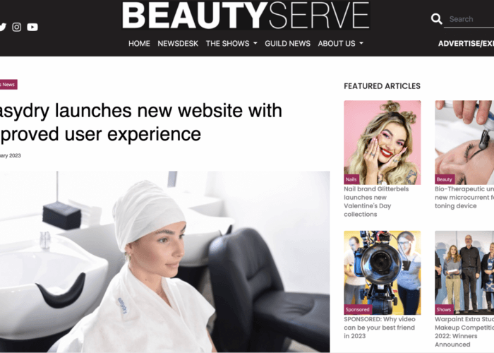 Beauty Service press coverage of the new Easydry website.