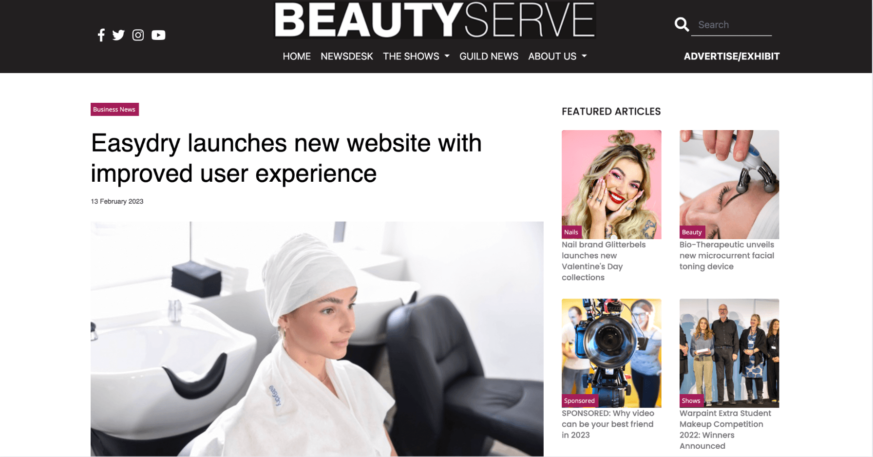 Beauty Service press coverage of the new Easydry website.