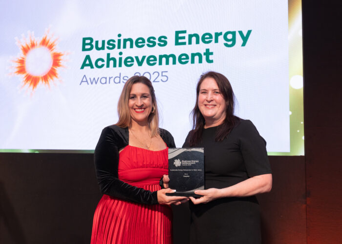 Easydry CEO Anne Butterly accepting the Sustainable Energy Achievement in Water Usage Award 2025 at the Business Energy Achievement Awards.