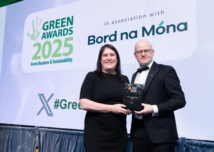 Anne Butterly, CEO & Founder of Easydry, proudly accepts the Green Technology Award at the Green Awards 2025